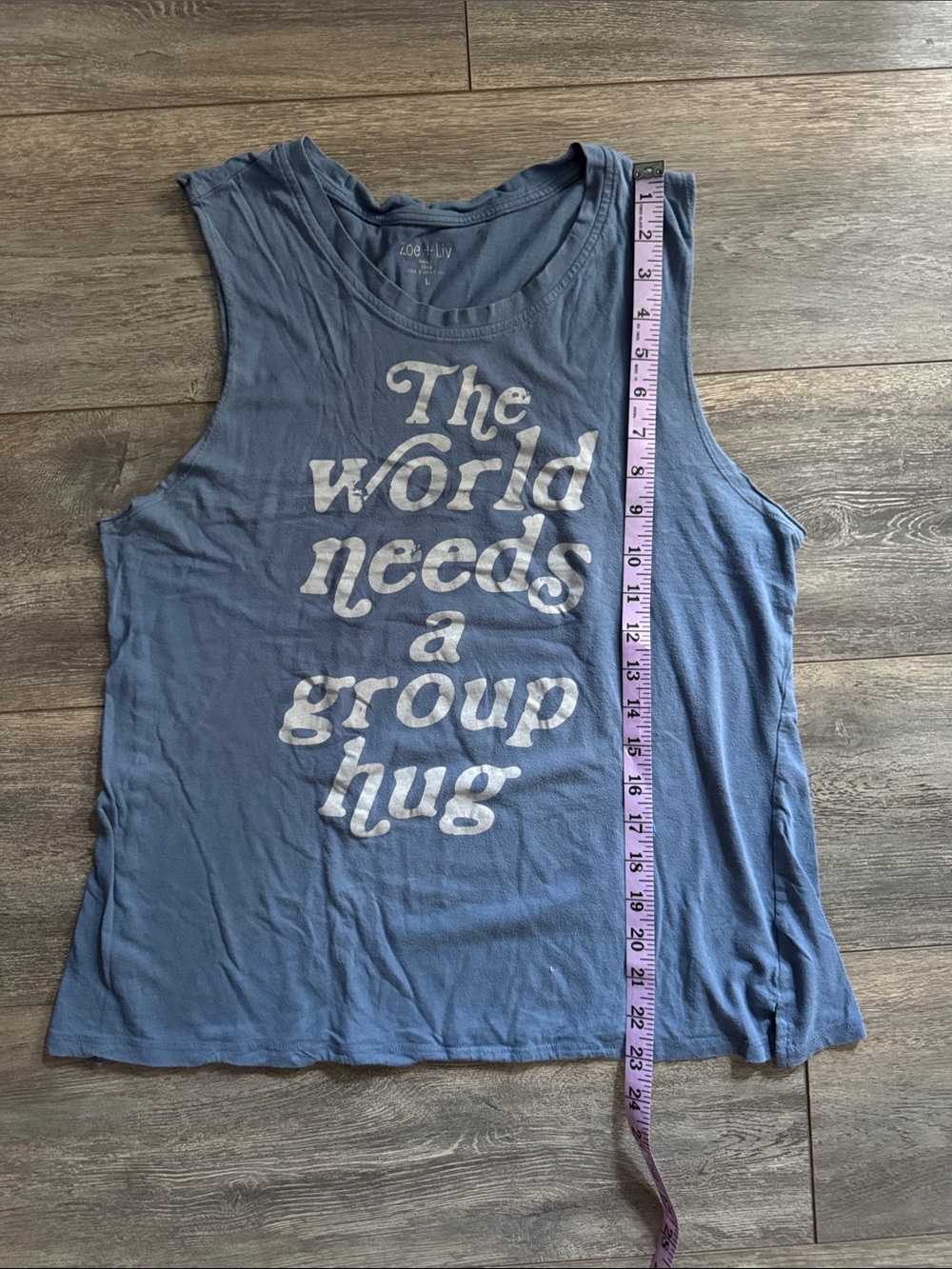 Zoe + Liv Blue Graphic Muscle Tank with White Text - Picture 4 of 6